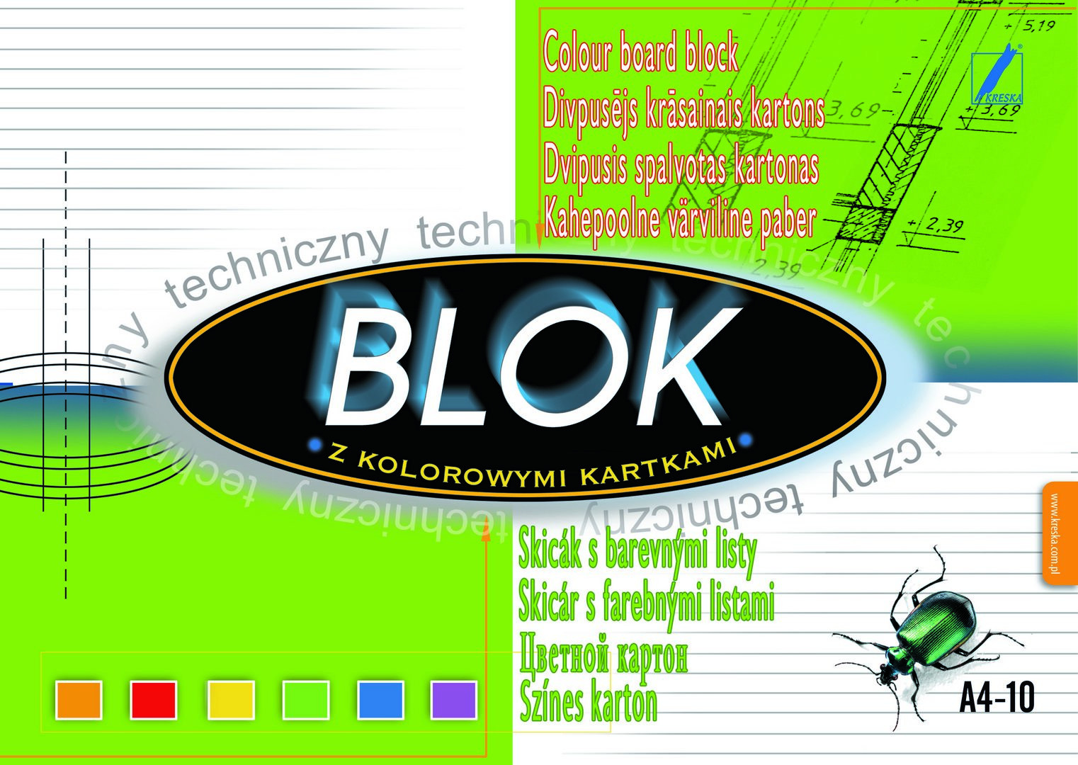 Blok techniczny A4 10k. kolorowy Kreska